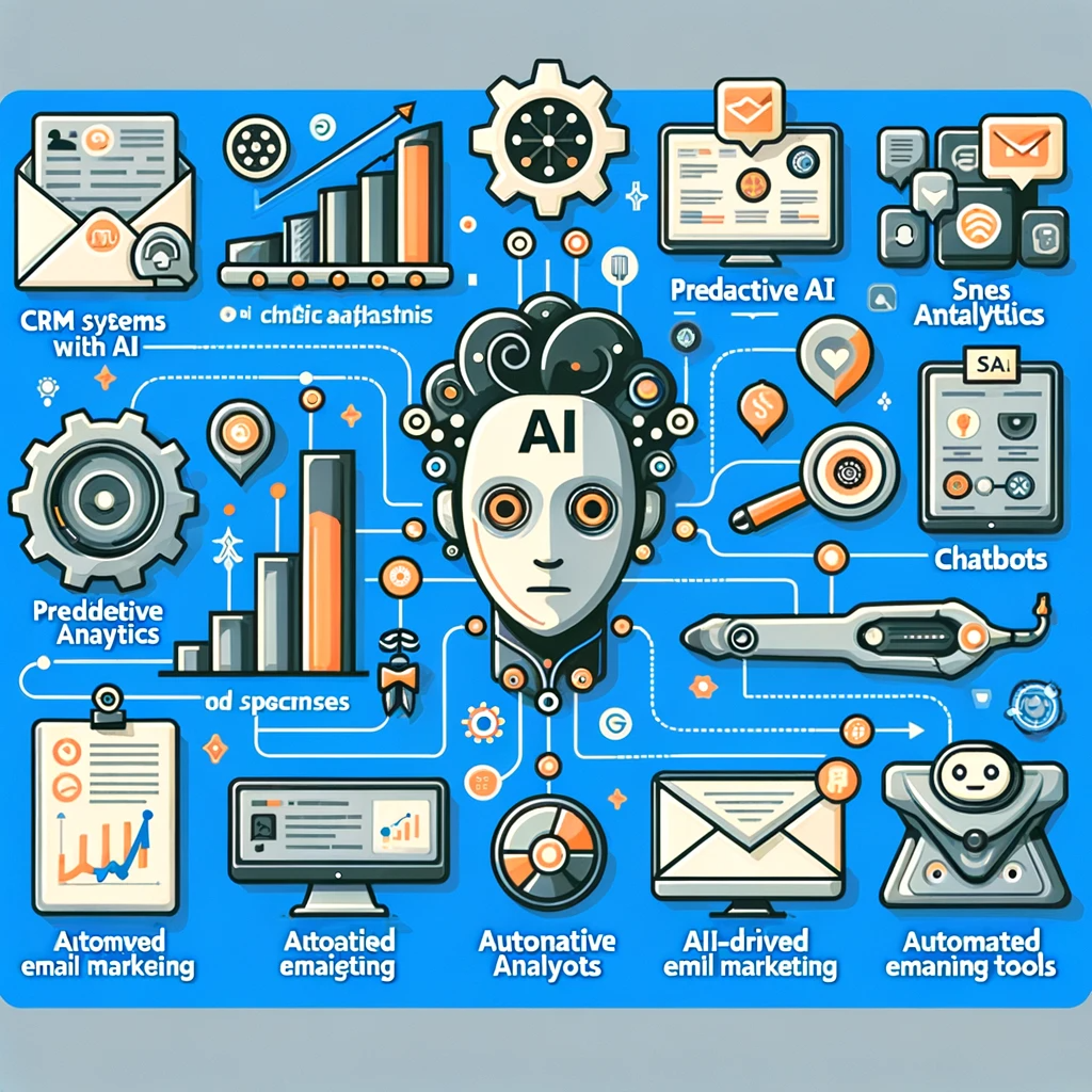 DALL&middot;E 2024 01 02 08.59.45 An infographic illustrating various AI tools used by sales executives including CRM systems with AI predictive analytics AI driven chatbots and au 1