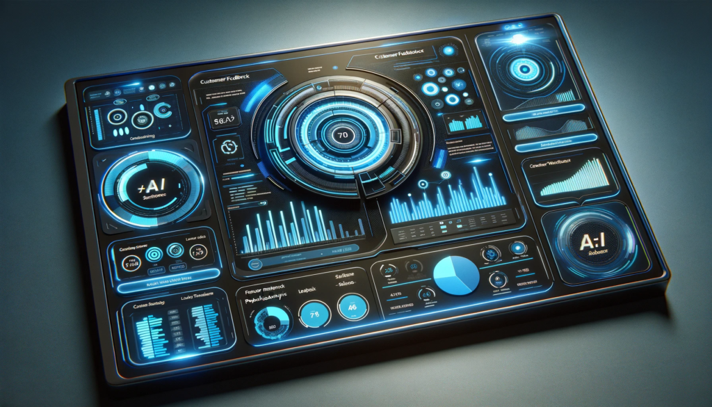 DALL&middot;E 2024 01 02 09.23.38 A futuristic AI powered CRM Customer Relationship Management dashboard display. The dashboard should feature a sleek modern interface with interac